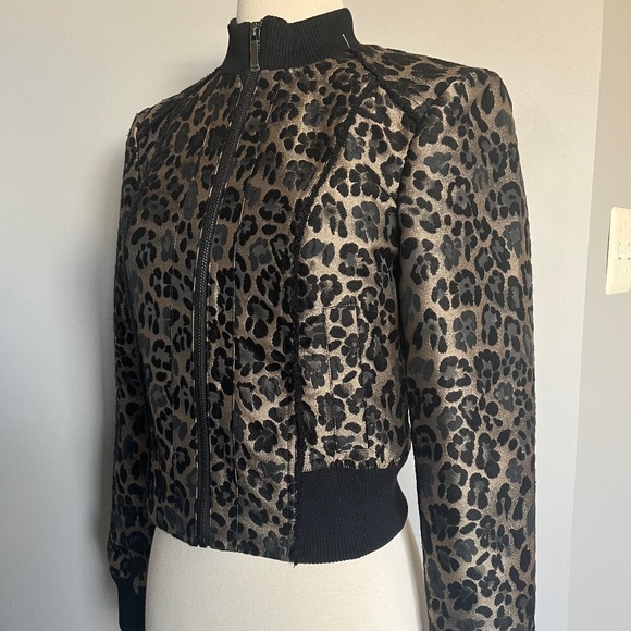NWT Cache Leopard Cheetah Animal Print Jacquard Fringe Cocktail‎ Bomber Jacket S - Picture 6 of 11